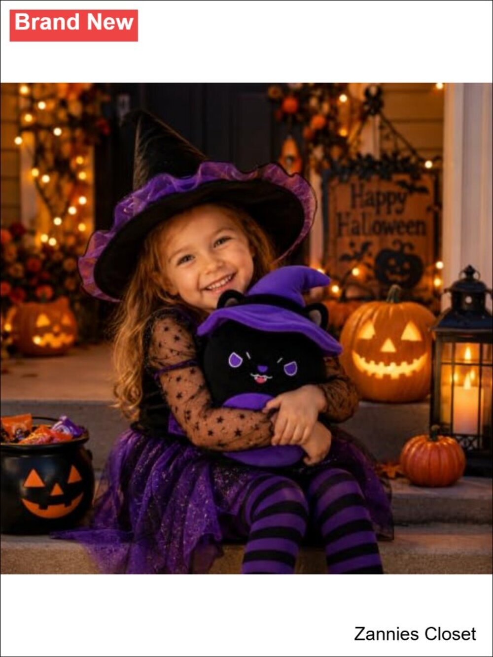 π» Halloween Black Cat Witch Hat Plush Stuffed Animal Toy 11" - Picture 2 of 5